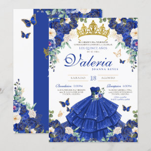 Invitation Royal Blue Rose Élégante princesse Quinceanera