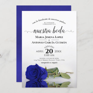 Invitation Royal Blue Rose espagnol Nuestra Boda Mariage