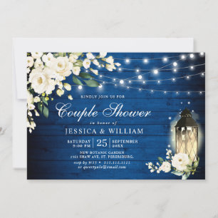 Invitation Royal Blue Rose Lanterne Rustique Couple Douche