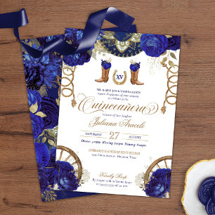 Invitation Royal Blue Rose Pays Ouest Charro Quinceanera