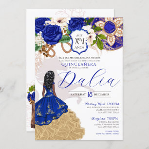 Invitation Royal Blue Rose Western Charro Crest Quinceanera I