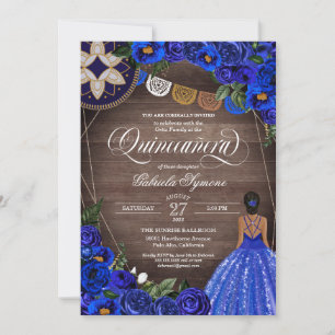 Invitation Royal Blue Roses Pays Charro Quinceanera
