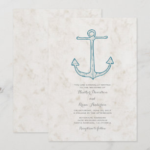 Invitation Royal Blue Rustic Ancre Mariage Invite