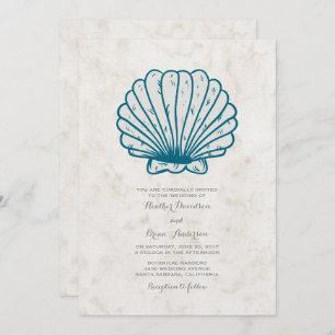 Invitation Royal Blue Rustic Seashell Mariage