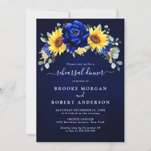 Invitation Royal Blue Rustic Tournesol Dîner de répétition In