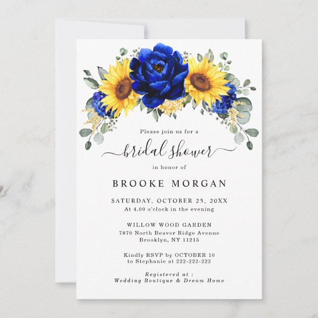 Invitation Royal Blue Rustic Tournesol Fête des mariées moder (Devant)