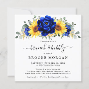 Invitation Royal Blue Rustic Tournesol Moderne Brunch & Bubbl