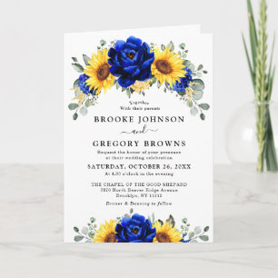 Invitation Royal Blue Rustic Tournesol Moderne Floral Mariage