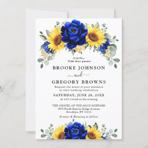 Invitation Royal Blue Rustic Tournesol Moderne Floral Mariage