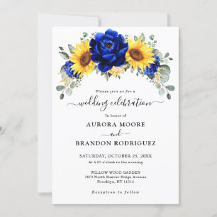 Invitation Royal Blue Rustic Tournesol Moderne Floral Mariage