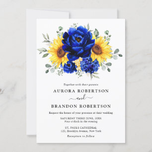 Invitation Royal Blue Rustic Tournesol Moderne Floral Mariage