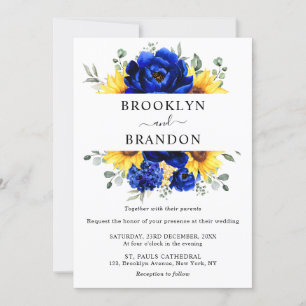 Invitation Royal Blue Rustic Tournesol Moderne Floral Mariage