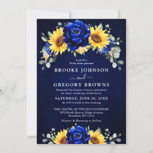 Invitation Royal Blue Rustic Tournesol Moderne Floral Mariage