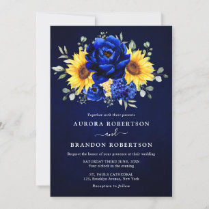 Invitation Royal Blue Rustic Tournesol Moderne Floral Mariage