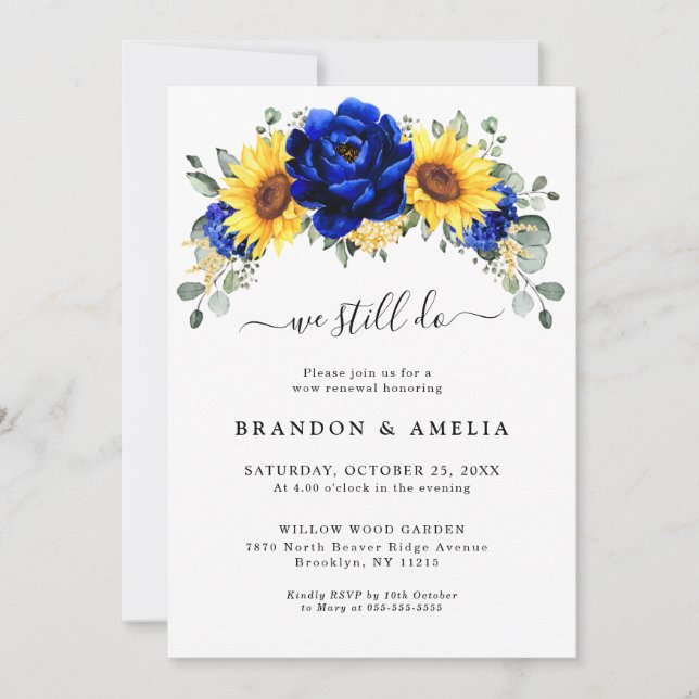 Invitation Royal Blue Rustic Tournesol Nous le faisons toujou (Devant)