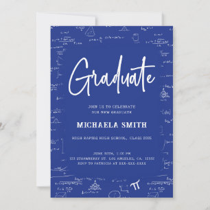 Invitation Royal Blue Script Graduate Math Graduate Math Grad