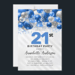 Invitation Royal Blue Silver Balloon Parties scintillant 21e<br><div class="desc">Glam Royal Blue Silver Balloon Parties scintillant étincelante n'importe quel âge Anniversaire Invitation</div>