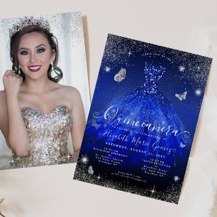 Invitation Royal Blue Silver Parties scintillant Gown Photo Q