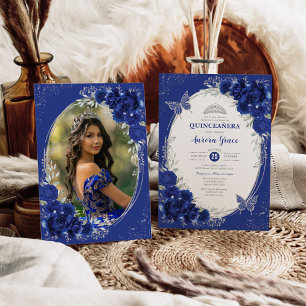 Invitation Royal Blue Silver Quinceañera 15e anniversaire Pho