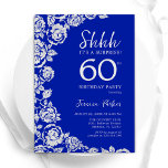 Invitation Royal Blue Silver Roses Surprise 60e anniversaire<br><div class="desc">Royal bleu argent floral surprise 60e anniversaire invitation fête. Design élégant avec rose,  faux feuille d'argent et police de script de typographie. Carte invitation tendance parfaite pour une célébration anniversaire élégante. Peut être customisé à n'importe quel âge. Invitations Zazzle imprimées ou téléchargement instantané modèle imprimable numérique.</div>