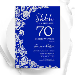 Invitation Royal Blue Silver Roses Surprise 70e anniversaire