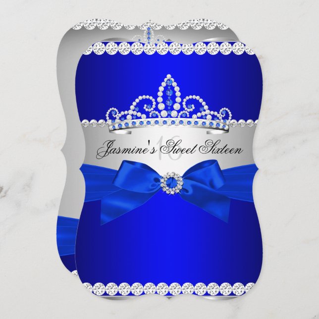 Invitation Royal Blue & Silver Sweet 16 fête d'anniversaire (Devant / Derrière)