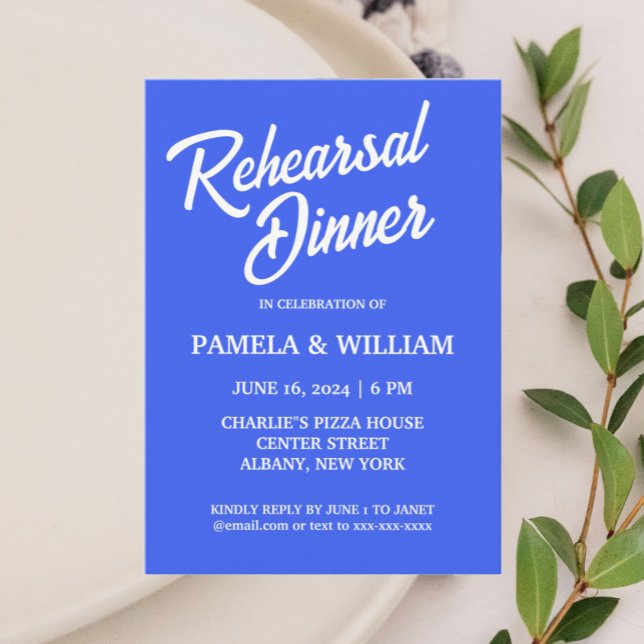 Invitation Royal Blue Simple Style Dîner de répétition Mariag (In Situ Wedding)