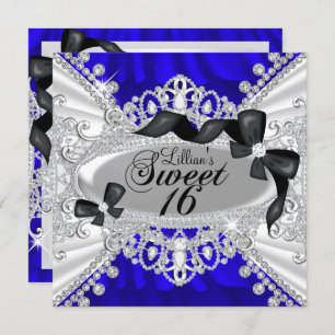 Invitation Royal Blue Sparkle Diamond & Bow Sweet 16 Invitati
