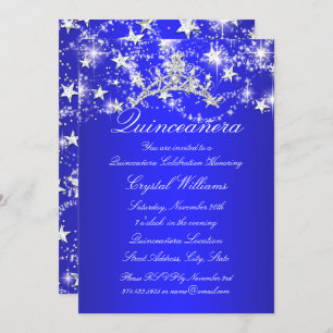 Invitation Royal Blue Sparkle Tiara Stars Quinceanera