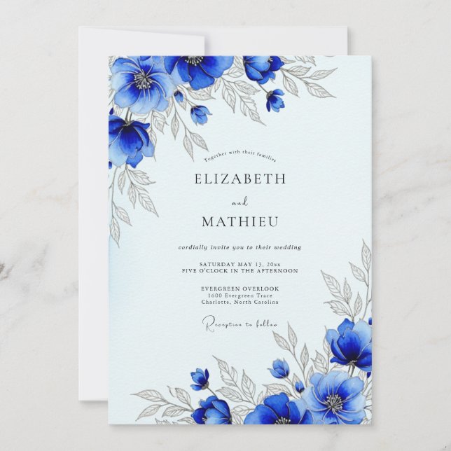 Invitation Royal Blue Striking Botanical Wedding (Devant)