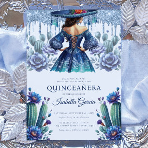 Invitation Royal Blue style mexicain Quinceañera
