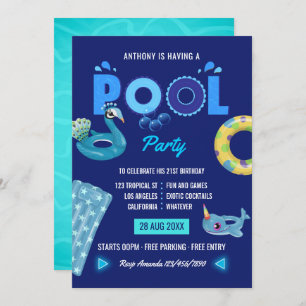 Invitation Royal Blue Summer Pool fête d'anniversaire