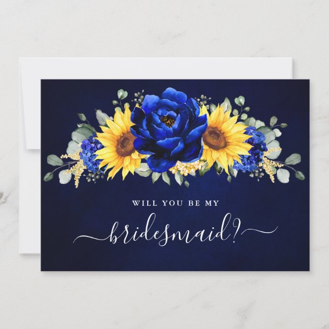 Invitation Royal Blue Sunflower Serez-vous mon Bridesmaid Inv (Devant)