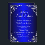 Invitation Royal Blue Sweet 16 Silver Pearl Damask<br><div class="desc">Royal Blue Sweet 16 Anniversaire Invitation. Design élégant en damas perles. Remarque : Toutes les images plates,  Ils n'ont pas de vrais bijoux!</div>
