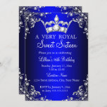 Invitation Royal Blue Sweet 16 Silver Pearl Damask couronne<br><div class="desc">Royal Blue Sweet 16 couronne tiara Anniversaire Invitation. Design élégant en damas perles. Remarque : Toutes les images plates,  Ils n'ont pas de vrais bijoux!</div>
