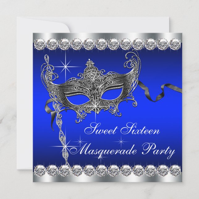 Invitation Royal Blue Sweet sixteen Masquerade Party (Devant)