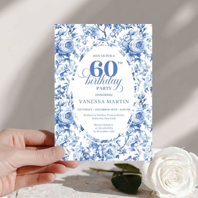 Invitation Royal Blue Toile Roses 60th Birthday Invite Printa (Royal Blue Toile Roses 60th Birthday Invite Printable

)
