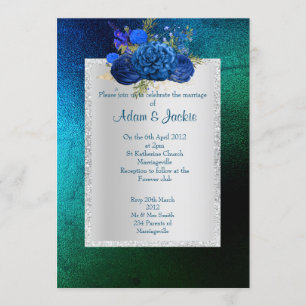 Invitation ROYAL BLUE vert bouquet floral ÉLÉGANT MARIAGE