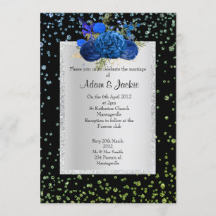 Invitation ROYAL BLUE vert cristal floral ÉLÉGANT MARIAGE