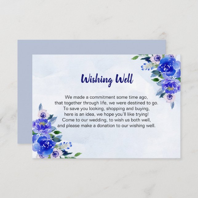 Invitation Royal Blue Watercolor Floral Mariage Guide cadeau (Devant / Derrière)