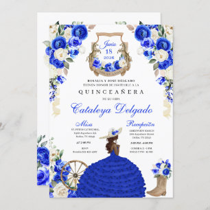 Invitation Royal Blue Western Fairytale Princess Quinceañera