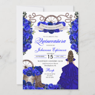 Invitation Royal Blue Western Ranchero Quinceanera