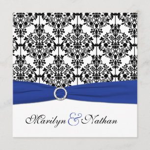 Invitation Royal Blue, White, Black Mariage damass