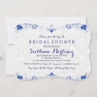 Royal Blue & White Damask Fête des mariées Invitat