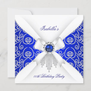 Invitation Royal Blue White Diamond Pearl fête d'anniversaire