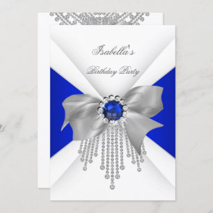 Invitation Royal Blue White Diamond Pearl fête d'anniversaire