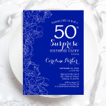 Invitation Royal Blue White Surprise 50e anniversaire<br><div class="desc">Floral Royal Bleu Blanc Surprise 50e anniversaire de fête Invitation. Design moderne minimaliste avec accents botaniques et police de script de typographie. Carte invitation florale simple parfaite pour une célébration anniversaire surprise femme élégante. Peut être customisé à n'importe quel âge. Invitations Zazzle imprimées ou téléchargement instantané modèle imprimable numérique.</div>