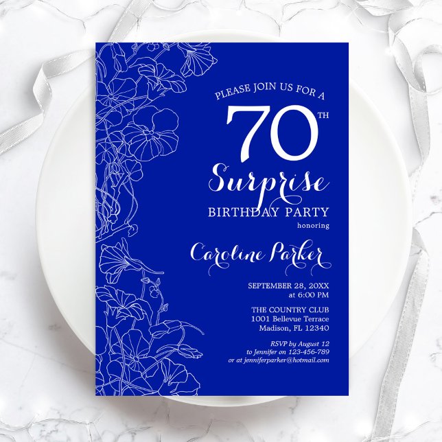 Invitation Royal Blue White Surprise 70e anniversaire (Créateur téléchargé)
