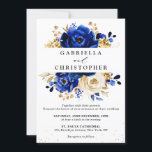 Invitation Royal Blue Yellow Gold Fête des mariées Florale<br><div class="desc">Elégante invitation à la douche nuptiale à thème bleu royal avec bouquet élégant de bleu royal,  marine,  or,  bourgeons de fleurs roses couleur jaune et feuilles eucalyptus. Veuillez me contacter pour toute aide sur la personnalisation ou si vous avez besoin d'un autre produit avec ce design.</div>