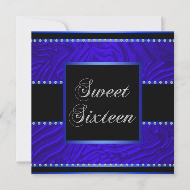 Invitation Royal Blue Zebra Blue Sweet 16 fête d'anniversaire (Devant)